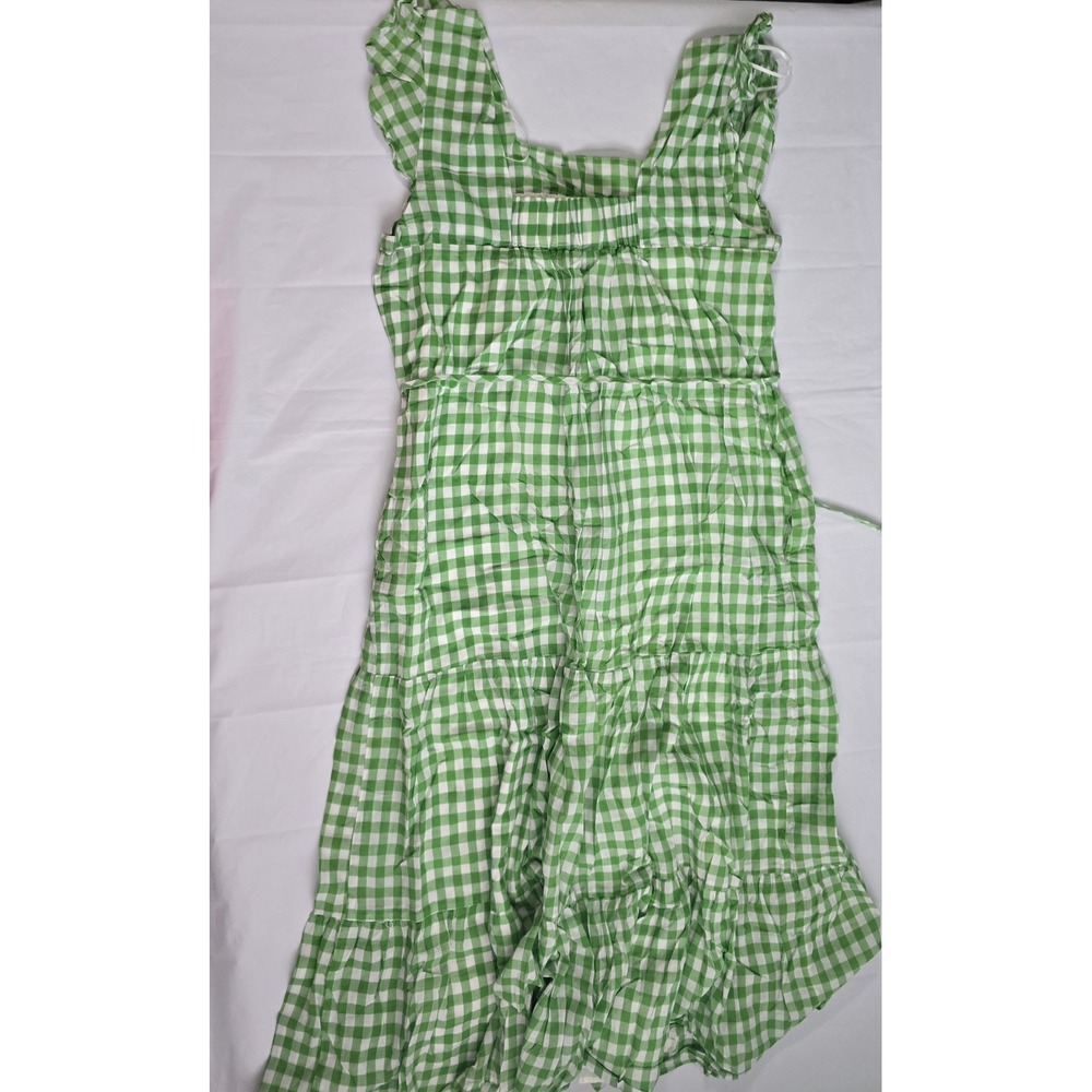 Draper James RSVP Green Gingham Tiered Midi Dress Cotton Ruffle Strap Size M - Picture 13 of 16